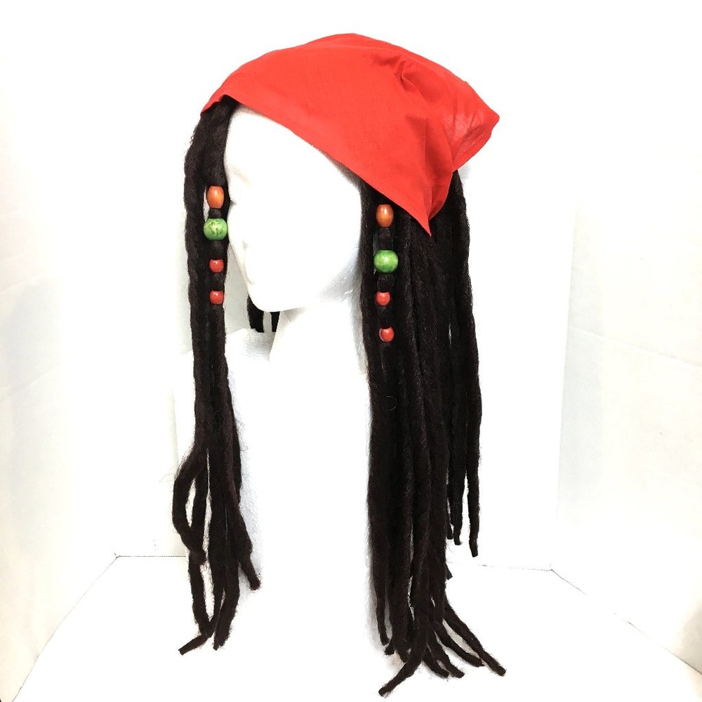 Deluxe PIRATE GYPSY Long Dredlook Wig w/ Beads Scarf  Caribbean Captain Hook NWT